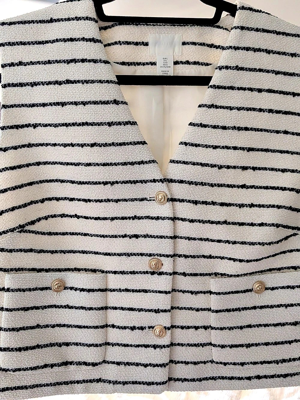 H&M Bouclé Vest Striped Blazer White & Black